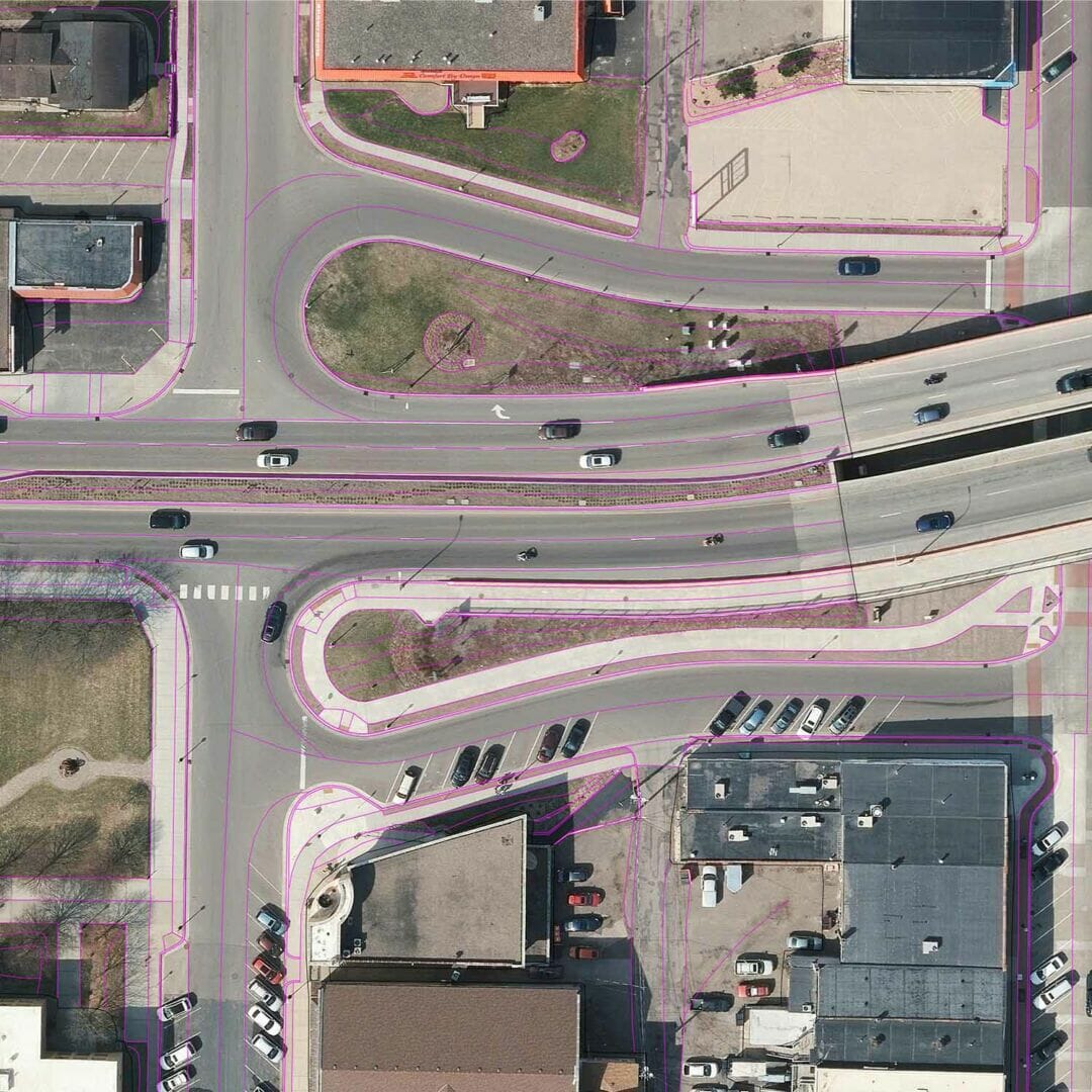 Photogrammetry image of street and bridge