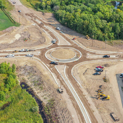 Round about construction aerial photo