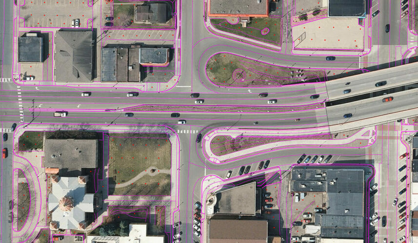 Photogrammetry image of street and bridge