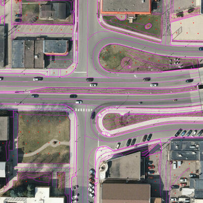 Photogrammetry image of street and bridge