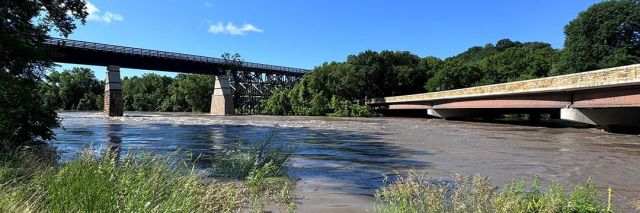 Photo of river flooding with water under the bridges