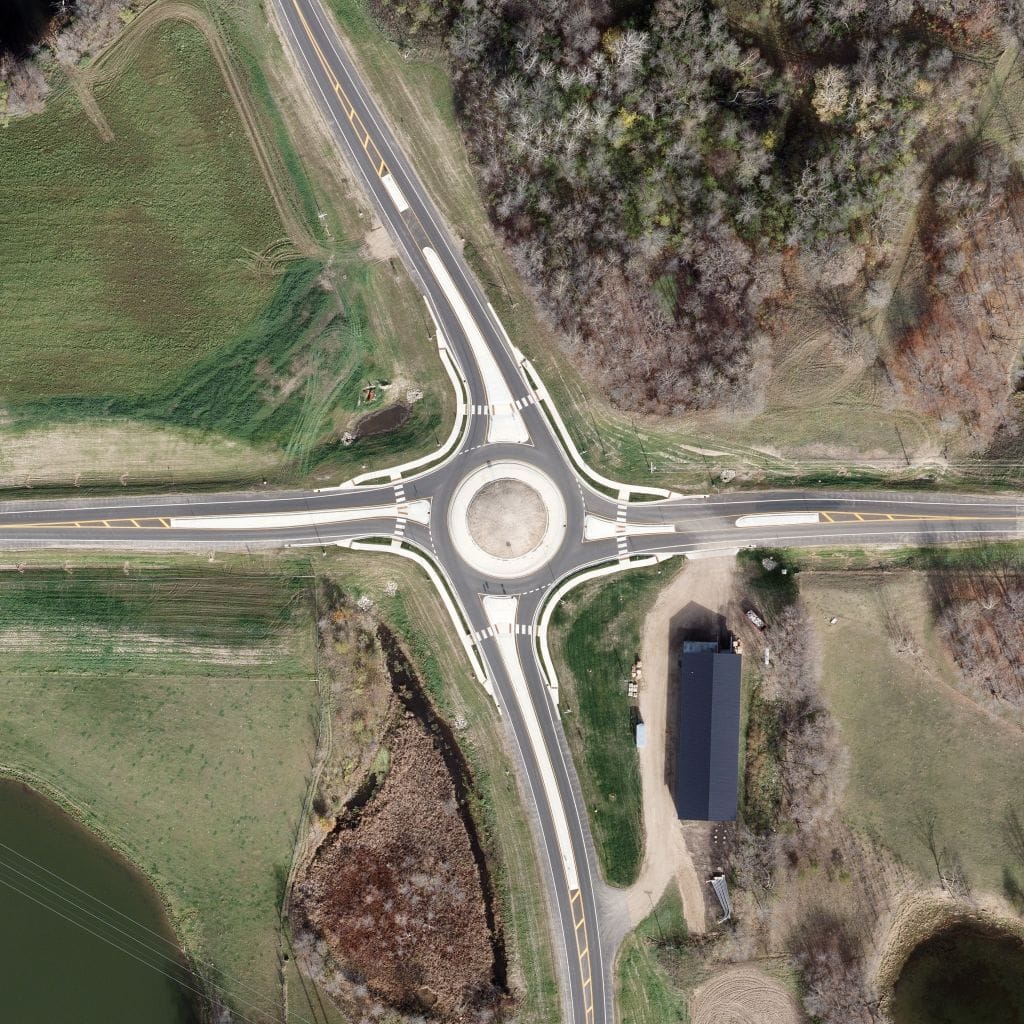 Aerial photo of CSAH 8 RoundAbout from 2021
