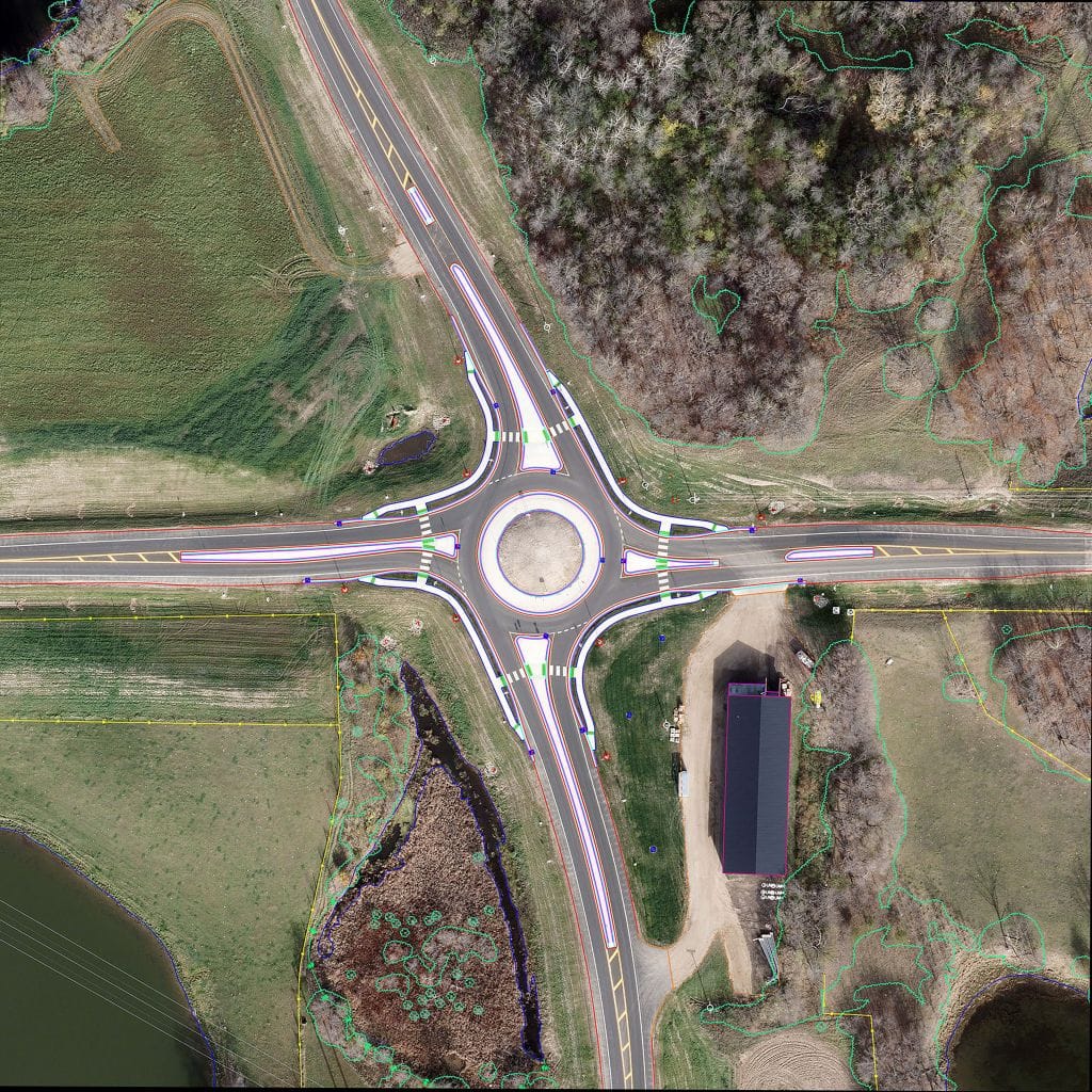 Aerial photo of CSAH 8 RoundAbout from 2021