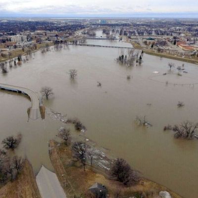 Aerial image of the Red River flooding in Grand Forks and East Grand Forks