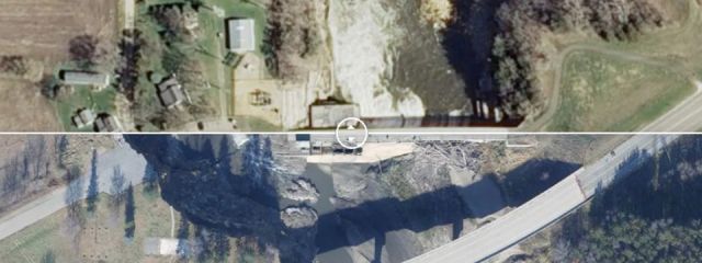 Aerial images before and after for Rapidan Dam in Blue Earth County, MN