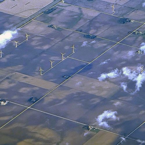 Wind farm aerial photo from flight over Iowa in 2026