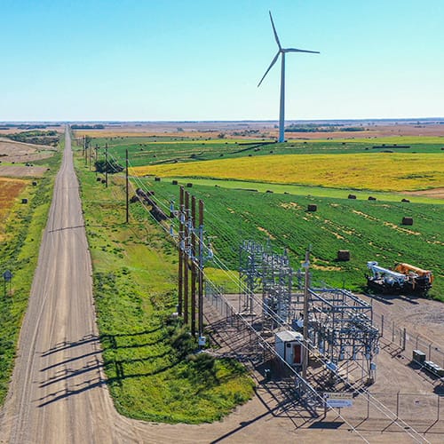 Wind turbine and transmission lines for Minot SW Radar Velva - Max, ND